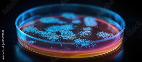 Bacterial growth on lit Petri dish