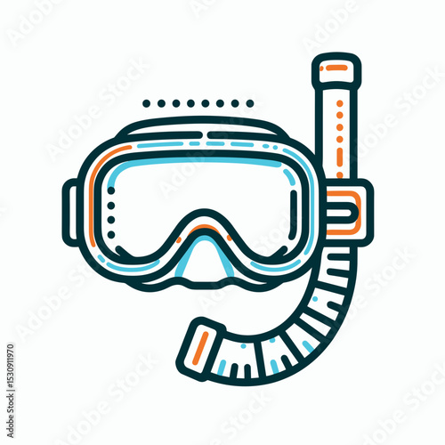 Diving mask and snorkel in minimalist style with colorful outlines