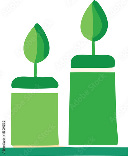 Illustration of two green plants in pots on a teal surface