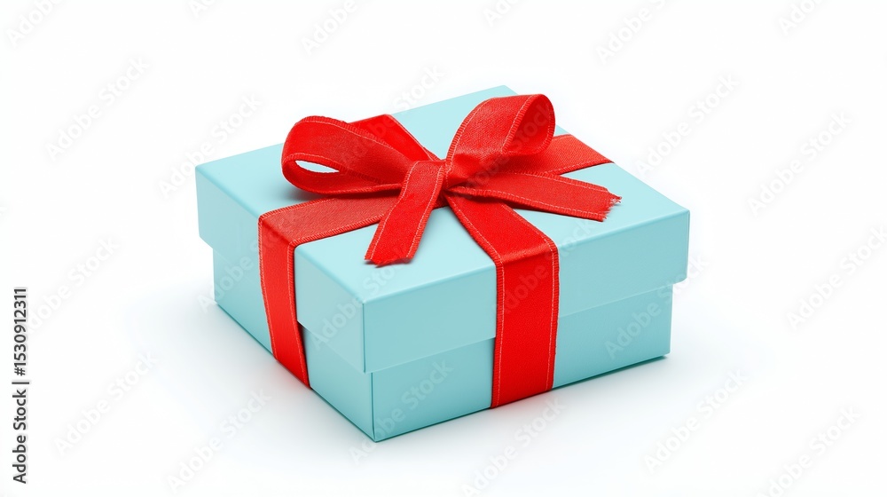 Fototapeta premium Blue Gift Box with Red Ribbon Holiday or birthday concept isolated white background.