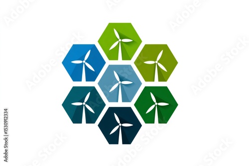 Wind turbines generating renewable energy in hexagonal pattern