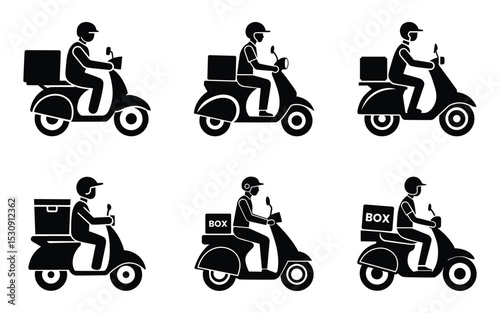 Shipping fast delivery man riding motorcycle icon, Scooter Silhouette Icon, symbol, Pictogram flat design for apps and websites, Track and trace processing status, Isolated on white background, Vector