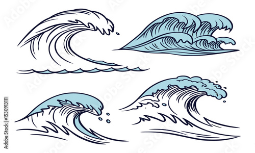  Ocean waves sketch sea tidal blue wave