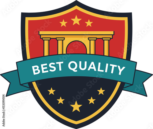 Golden shield emblem with ribbon vector illustration, a vintage business quality label design