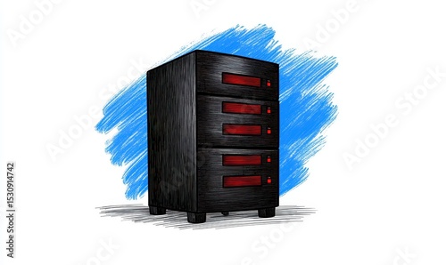 Stylized Black And Red Server Rack Digital Illustration