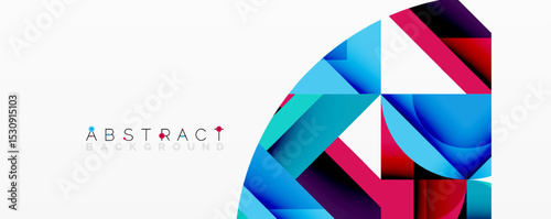 Bright geometric shapes overlap, creating vibrant abstract background. Colors blend smoothly, offering modern visual appeal.