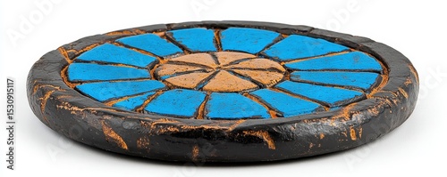 Rustic Circular Mosaic Coaster with Blue and Tan Segments