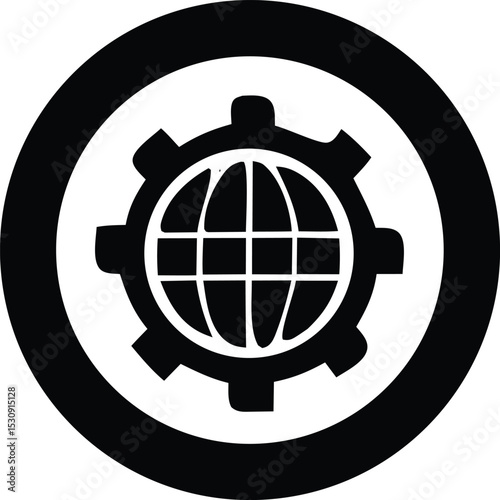 Global gear system icon black and white design graphic