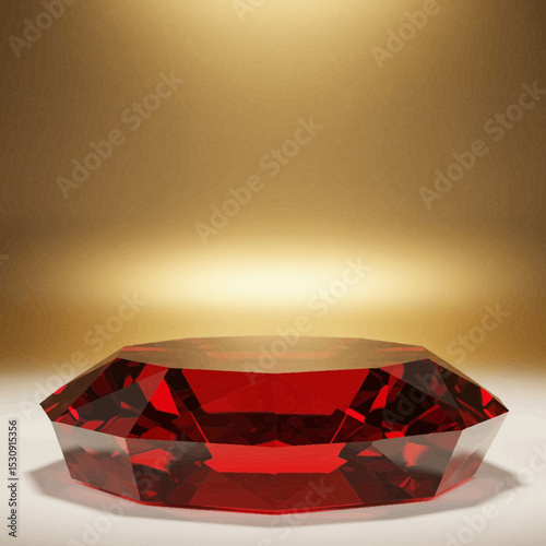 A striking red gemstone design perfect for logo branding, showcasing a polished facetted ruby on a golden backdrop ideal for elegant presentations and luxury product designs.