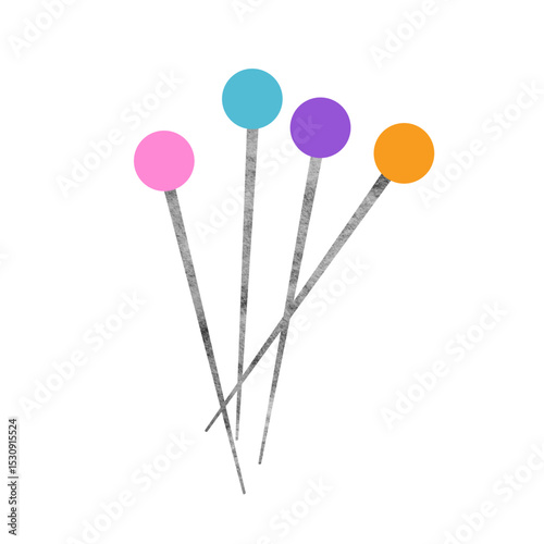 quatre épingles de couleur rose, bleu, violet et orange