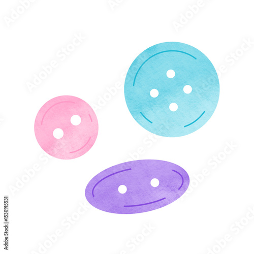 trois boutons bleu, rose et violet