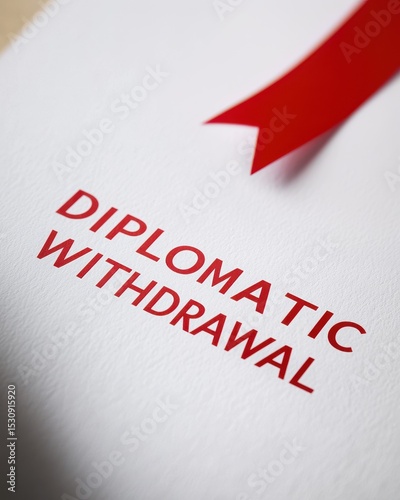 Diplomatic Withdrawal Concepts. Close-up of a document with the words 