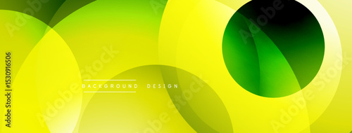 Abstract yellow, green layers create dynamic background. Smooth gradients, overlapping circles suggest modern design elements.