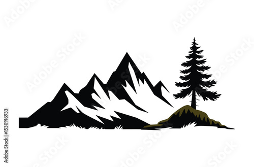 Vector mountain range with pine tree

