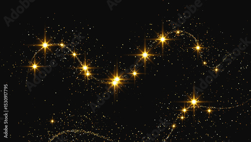 Gold glittering confetti wave and stardust