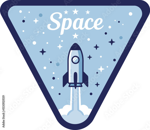 Vintage cartoon rocket badge emblem for space travel vector illustration