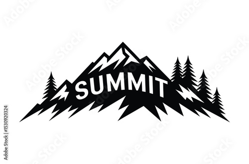 Minimal mountain range and tree silhouette vector

