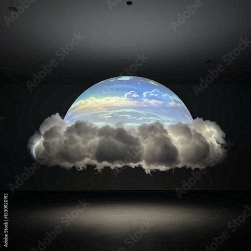 Serene Cloudscape Dome Design a Scalable Graphic perfect for Branding and Logo creation featuring a dreamy sky and fluffy clouds ideal for digital art and website design.