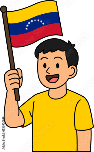A man is holding the Venezuela flag