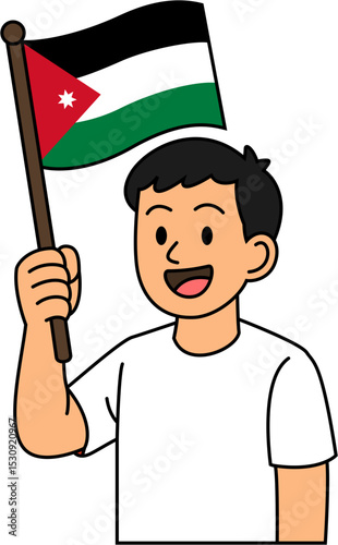 A man is holding the Jordan flag
