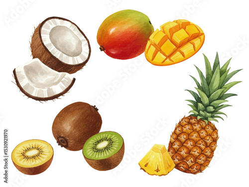 Vector watercolor Tropical Fruits / 水彩テイストのトロピカルフルーツイラスト
