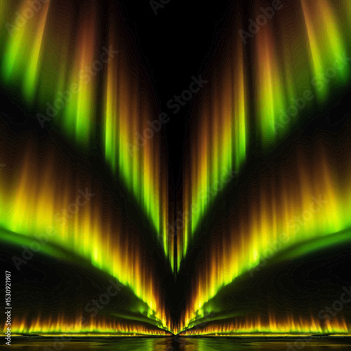 Stunning Aurora Borealis design perfect for logos branding website backgrounds and more featuring vibrant green and gold hues creating a captivating symmetrical display