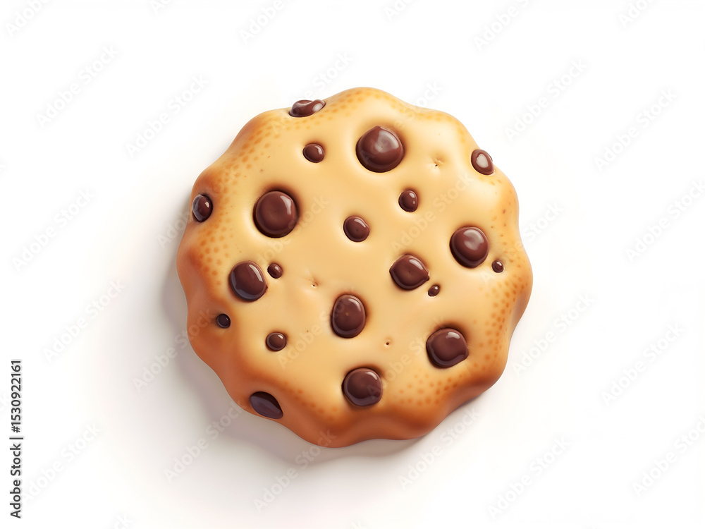 Fototapeta premium Tasty chocolate chip cookie icon in top view, great for snack, dessert, and food-related designs. Generative AI
