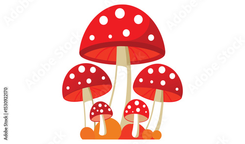 Red and white mushrooms cluster illustration