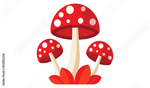 Three red mushrooms with white spots illustration