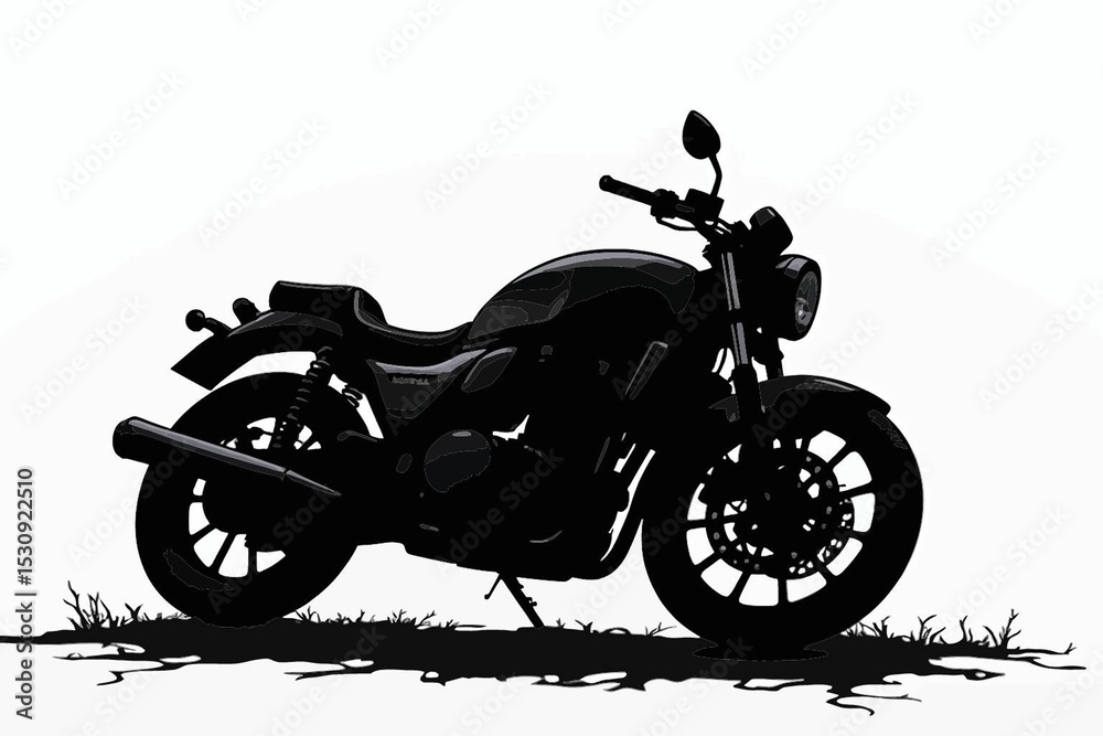 Obraz premium Powerful Cruiser Motorcycle Silhouette Against White Background A striking illustration of a classic motorcycle