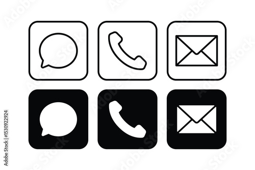 Contact Icon collection vector illustration. Communication sign. linear and silhouette contact icons design.