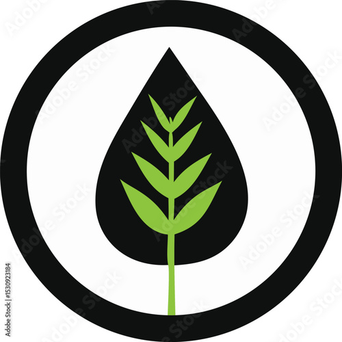 Biofuel drop logo design green plant inside black water drop circle