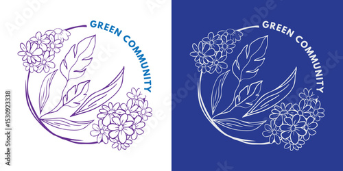 Minimalist floral emblem with hand-drawn leaves for organic logo branding

