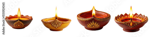 Colorful Diwali Candles with Bright Flames on Transparent Background