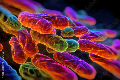Vibrantly Colored Rod-Shaped Bacteria Under High Magnification