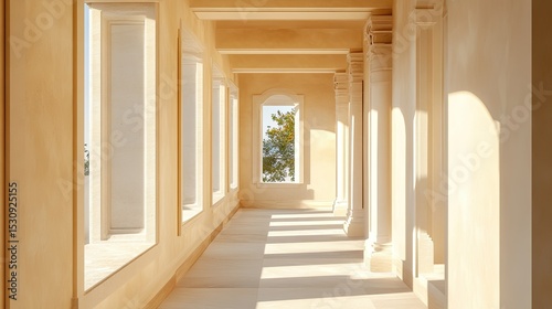 Sunlit Colonnade:  A Peaceful Architectural Perspective