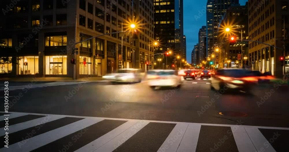 Night City Street Scene Urban Traffic and City Lights at Night Night City Street Scene Urban Traffic and City Lights at Night