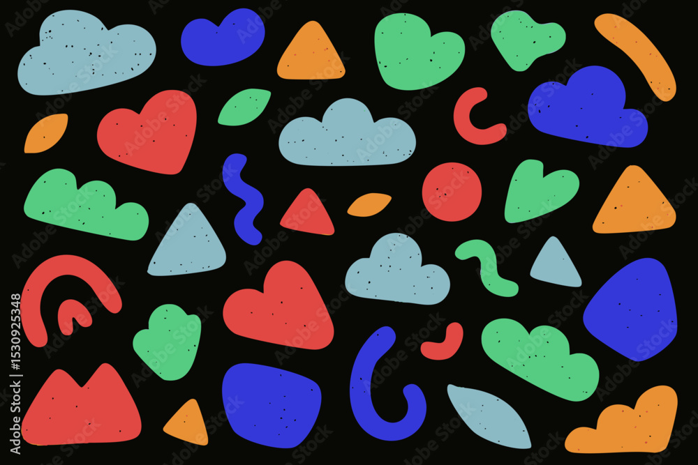 Cloud Playful Abstract Shapes on Black Background