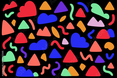 Cloud Playful Abstract Shapes on Black Background