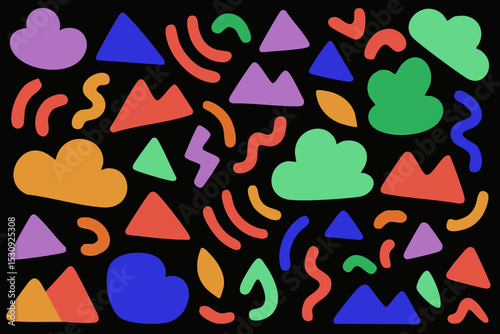Cloud Playful Abstract Shapes on Black Background