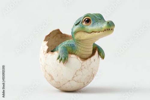 Cute 3D Baby Crocodile Hatching from an Egg in Artistic Style