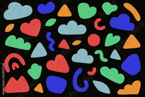 Cloud Playful Abstract Shapes on Black Background