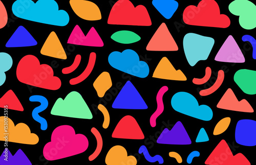 Cloud Playful Abstract Shapes on Black Background