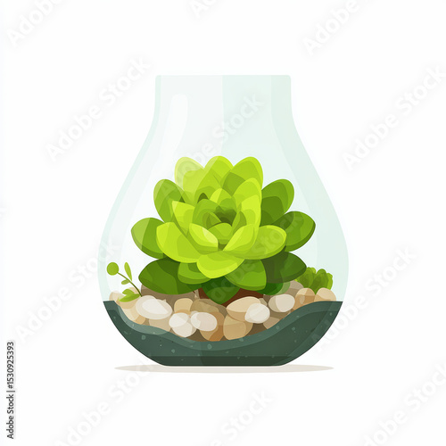 Succulent Plant in Stylish Glass Terrarium for Home Decor