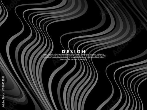 Black background vector luxury invitation card. Elegant wavy lines pattern on black background. Premium design illustration for wedding, vip cover template, grand opening, flyer, etc.