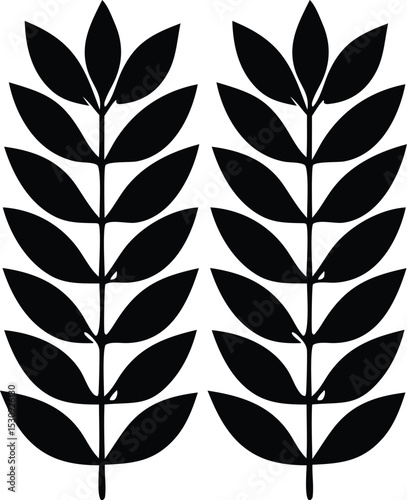 Pair of stylized black plant stems with elongated leaves