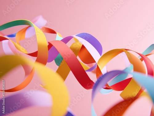 abstract pride ribbon shapes floating on soft pink background