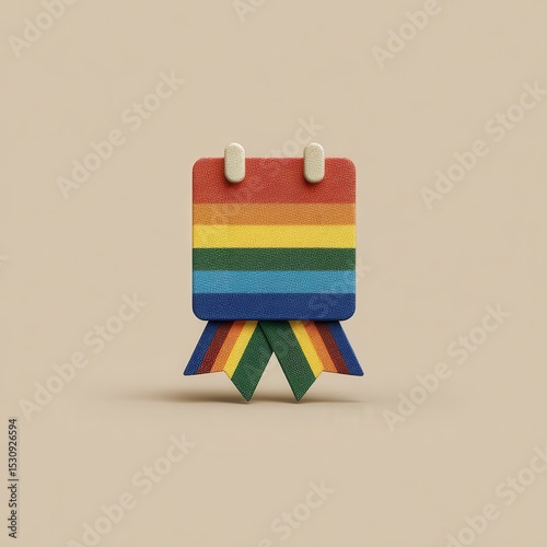 calendar icon with rainbow ribbon loop, flat minimal design