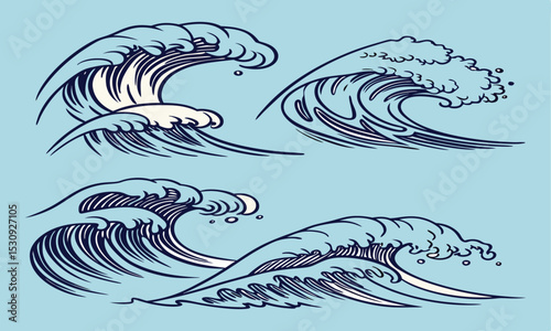 Ocean waves sketch sea tidal blue wave