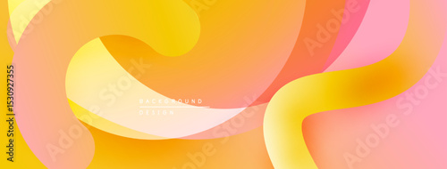 Abstract fluid shapes, warm colors blend. Gradient background creates dynamic visual effect. Soft curves, modern design aesthetic.